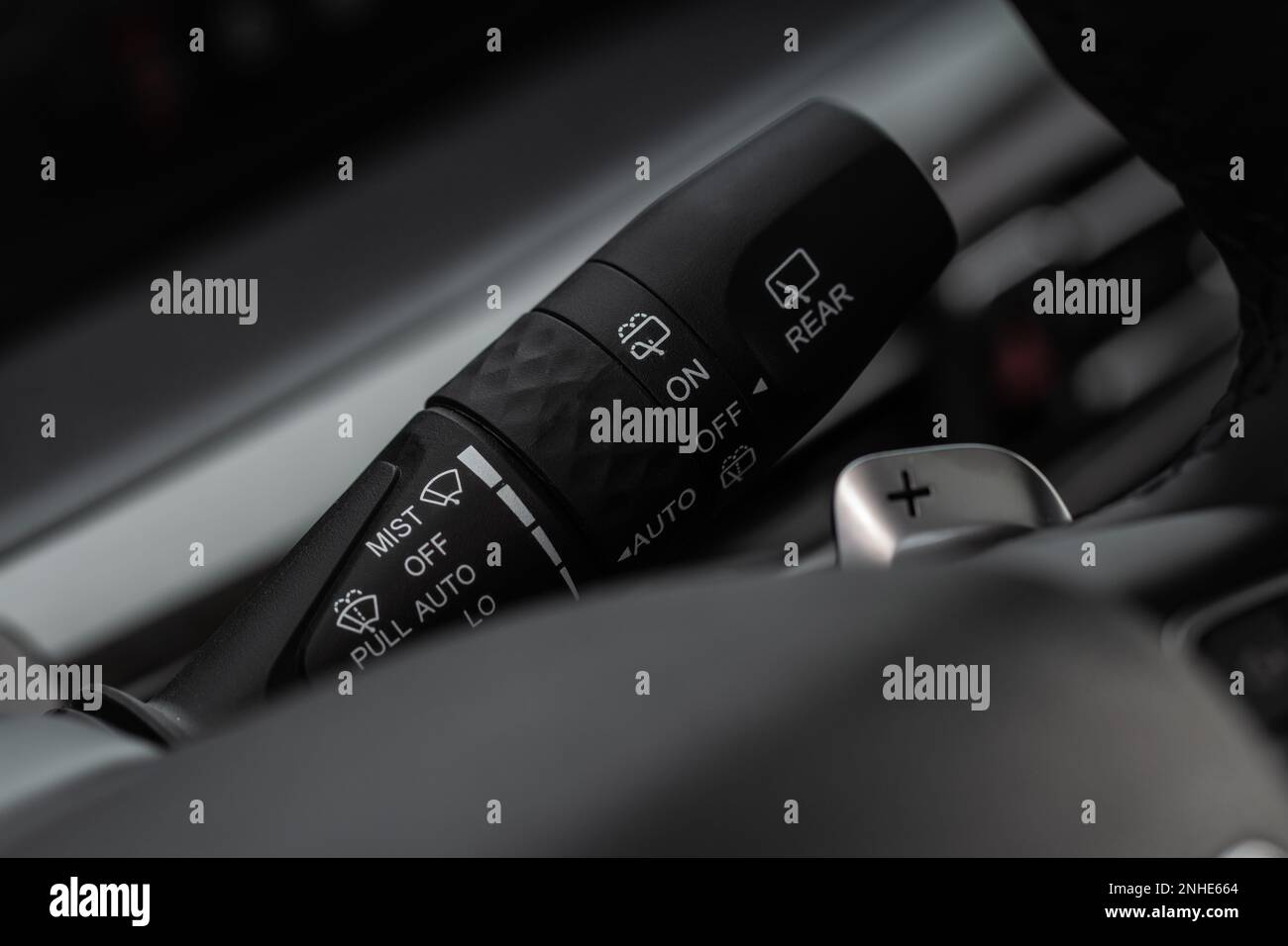 Car wiper adjustment lever. Wipers switch control. Windscreen wipers