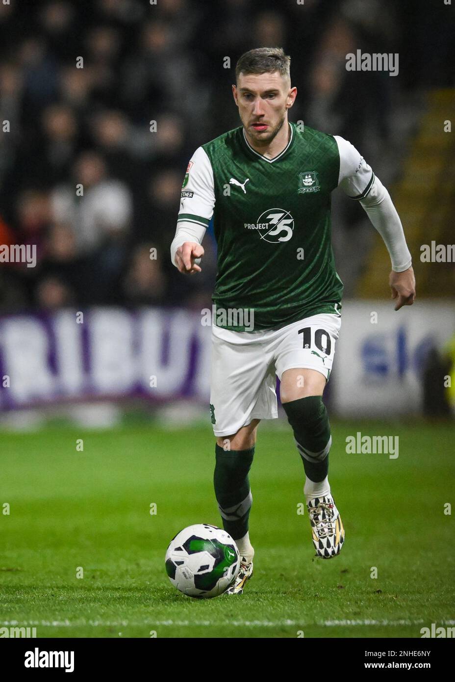 Plymouth, UK. 21st Feb, 2023. Plymouth Argyle midfielder Danny Mayor (10) on the ball during the Papa John's Trophy match Plymouth Argyle vs Cheltenham Town at Home Park, Plymouth, United Kingdom, 21st February 2023 (Photo by Stanley Kasala/News Images) in Plymouth, United Kingdom on 2/21/2023. (Photo by Stanley Kasala/News Images/Sipa USA) Credit: Sipa USA/Alamy Live News Stock Photo