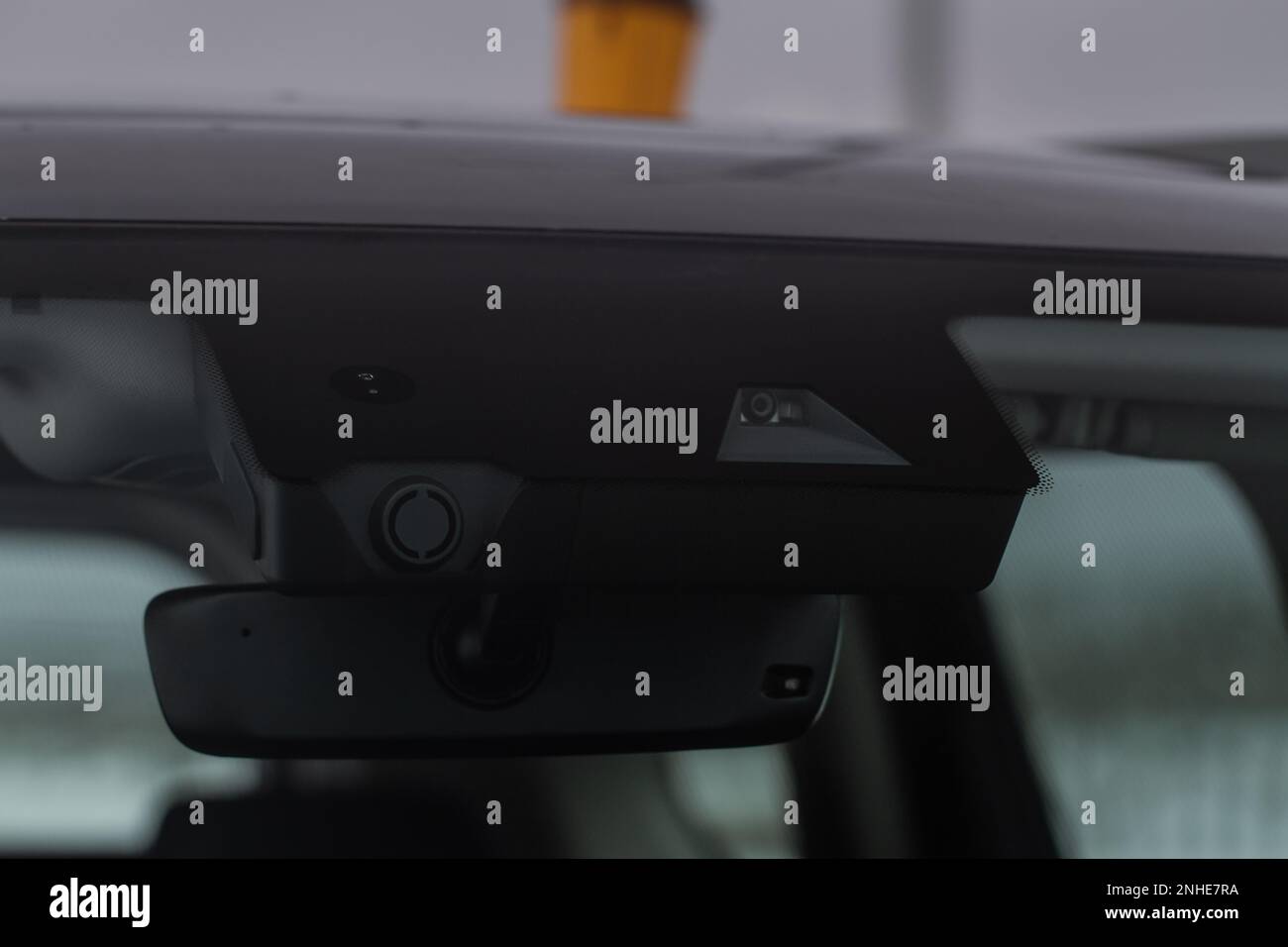 Windshield rain and light sensors of modern car. Car rain sensor Stock