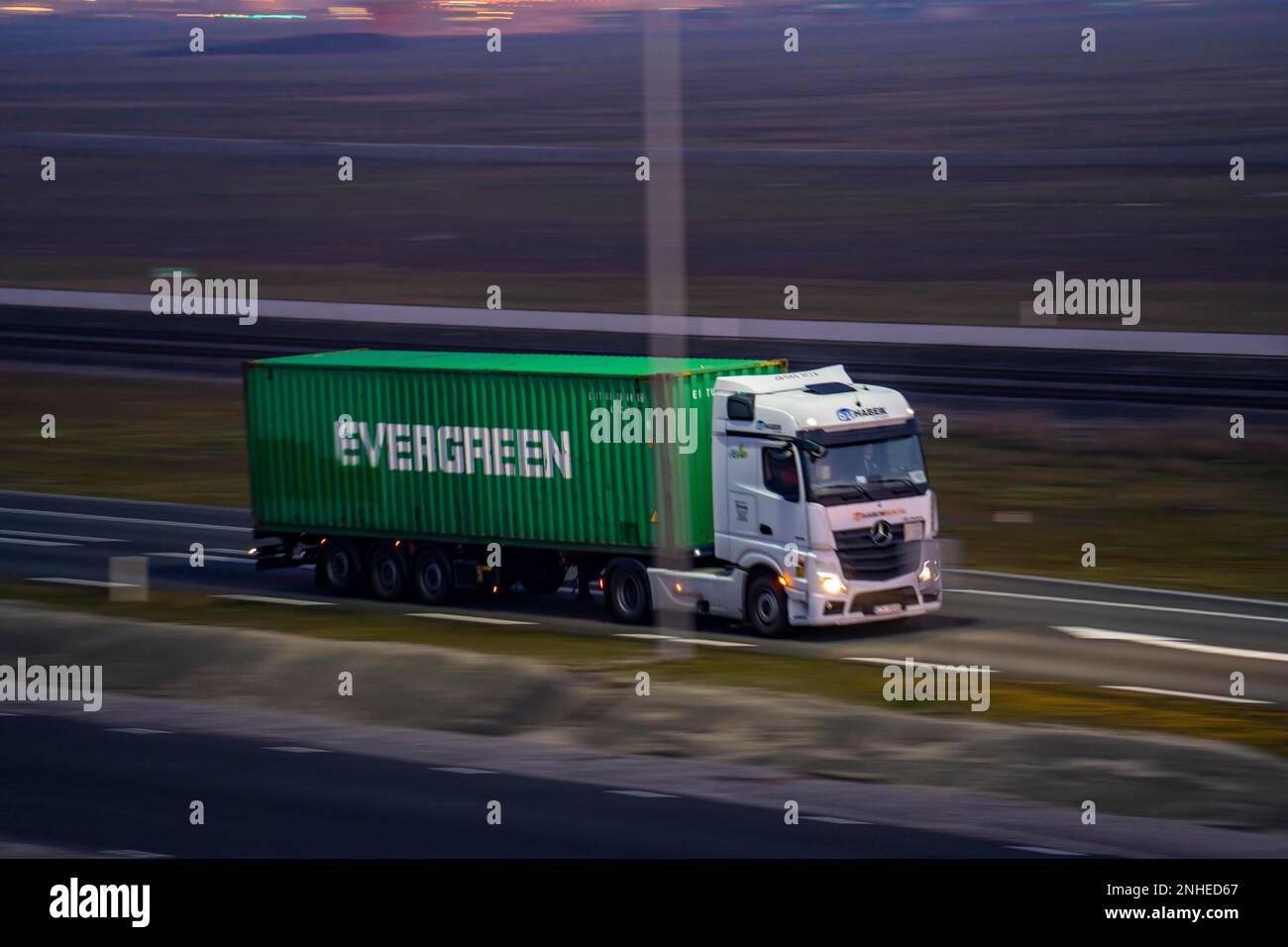 Truck on the road to Euromax Terminal Rotterdam, ENECO around the port