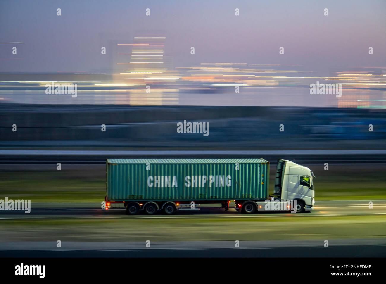 Truck on the road to Euromax Terminal Rotterdam, ENECO around the port