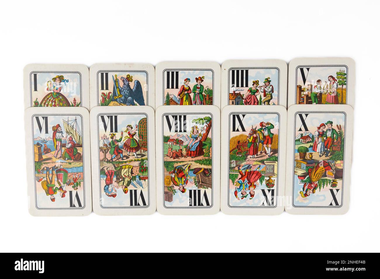 Playing Cards, Tarot, Cards, Roman numerals one to ten, white background Stock Photo