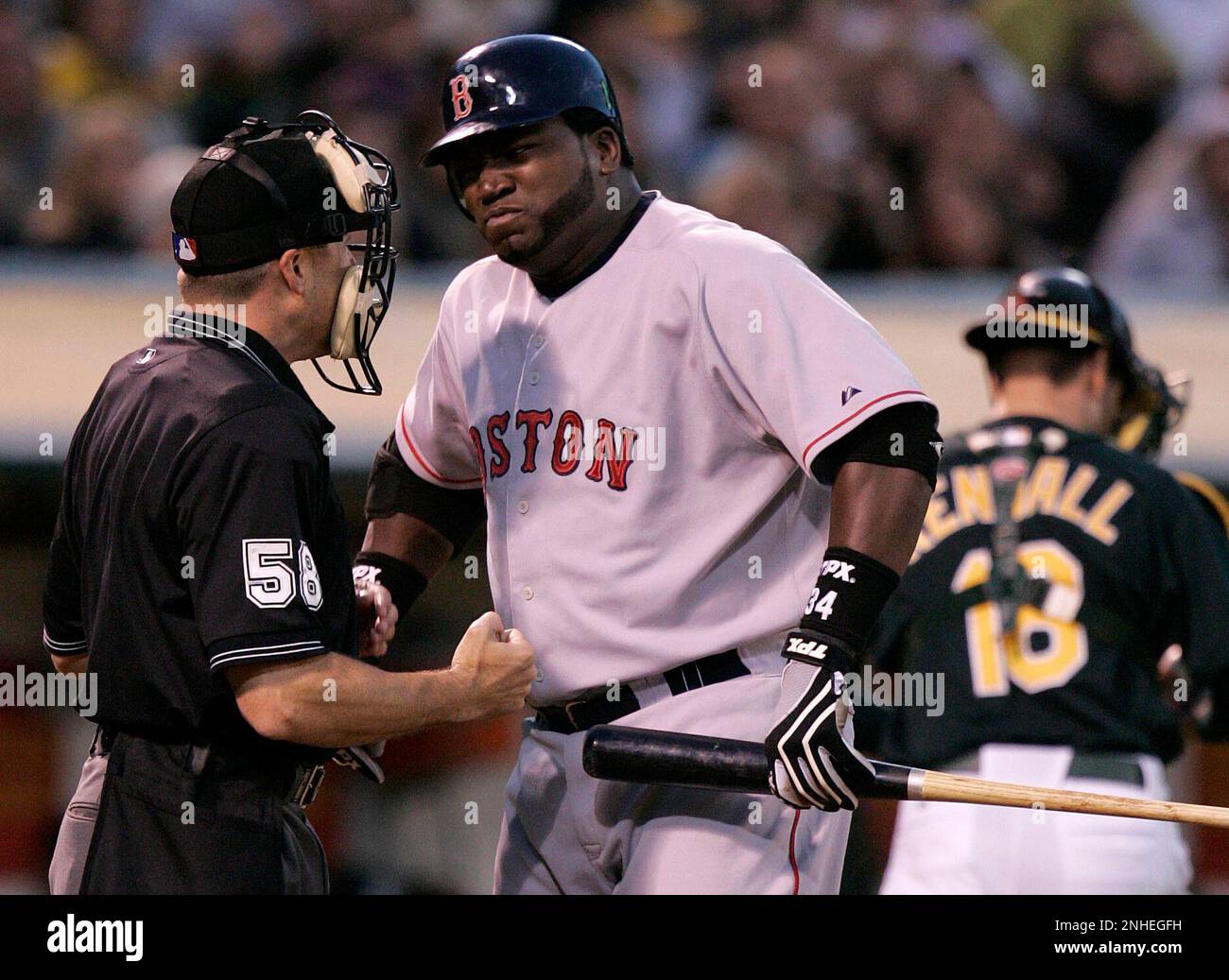athletics 278 mac.jpg Boston's 34- David Ortiz arues a called strike three  to end the 6th inning with home plate umpire Dan Iassogna. Oakland Athletics  vs. Boston Red Sox at the McAfee