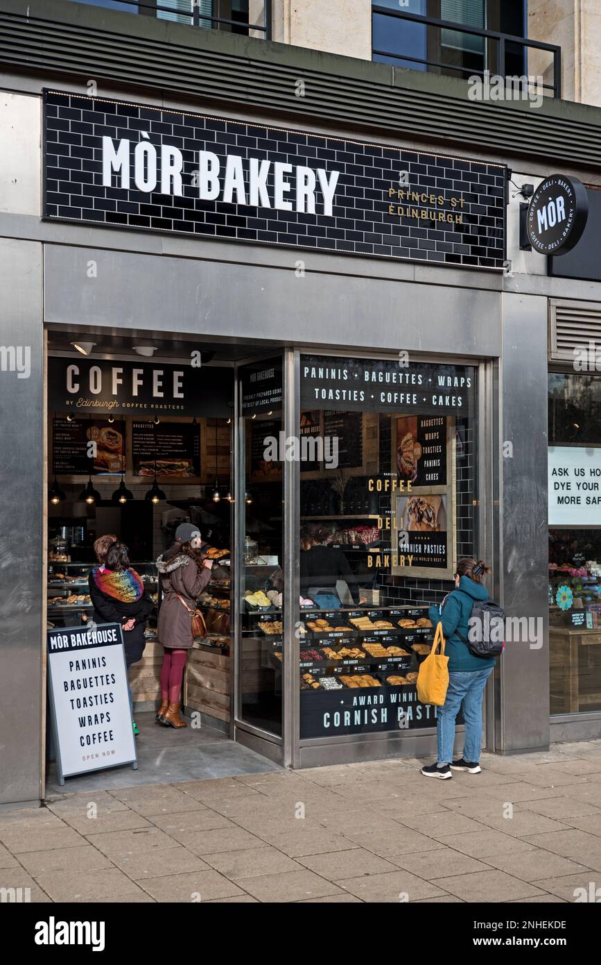 Exterior view of Mor Bakery on Princes Street, Edinburgh, Scotland, UK. Stock Photo