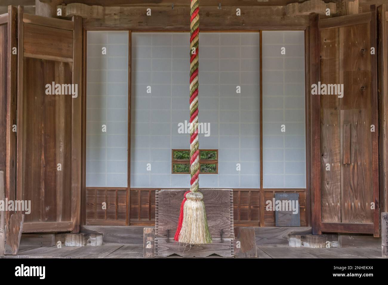 Detail of bell ringing rope at shinto shrine, Japan Stock Photo Alamy