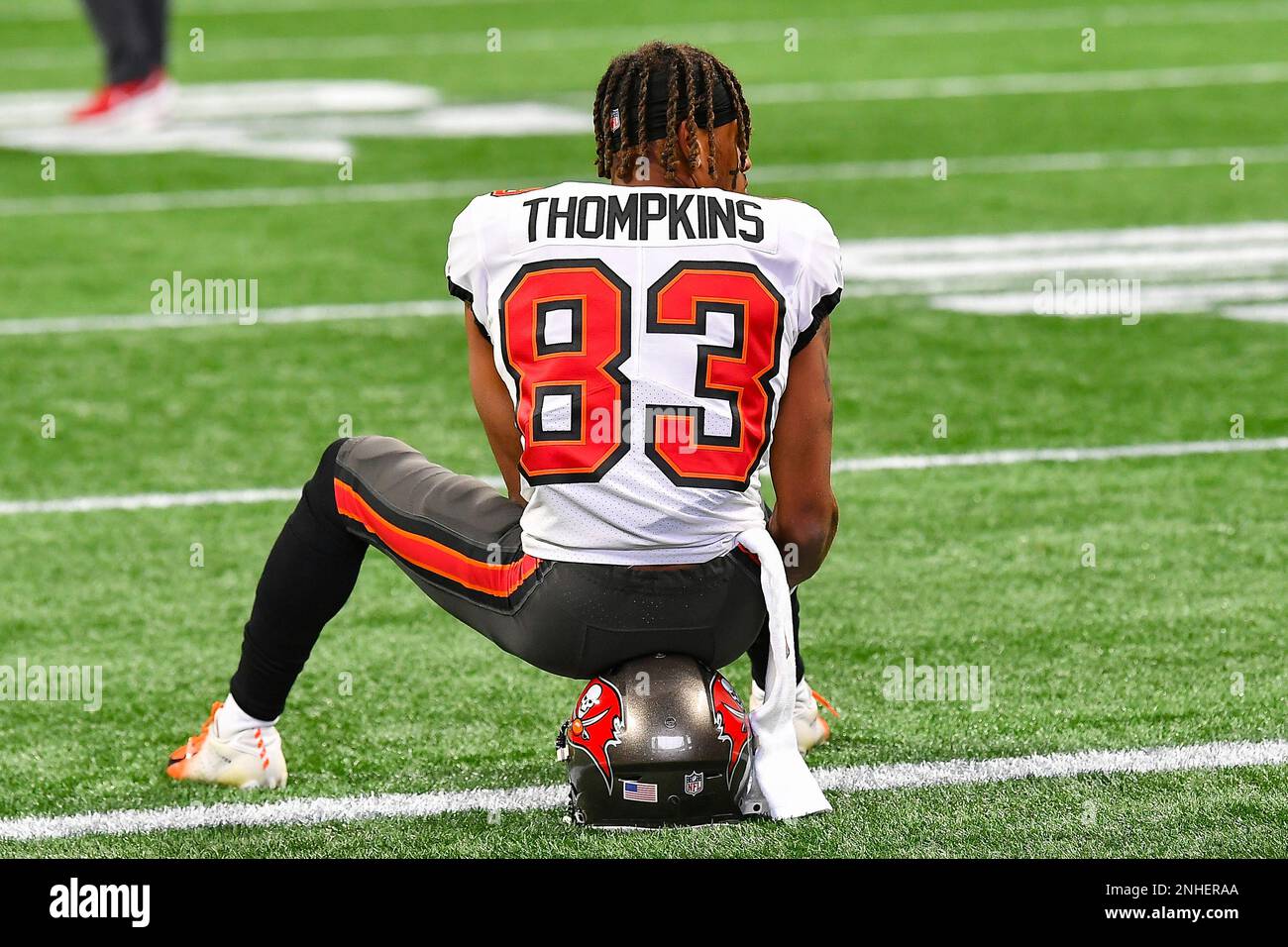 Tampa Bay Buccaneers wide receiver Deven Thompkins (83) works during the  first half of an NFL football game against the Atlanta Falcons, Sunday,  Jan. 8, 2023, in Atlanta. The Atlanta Falcons won