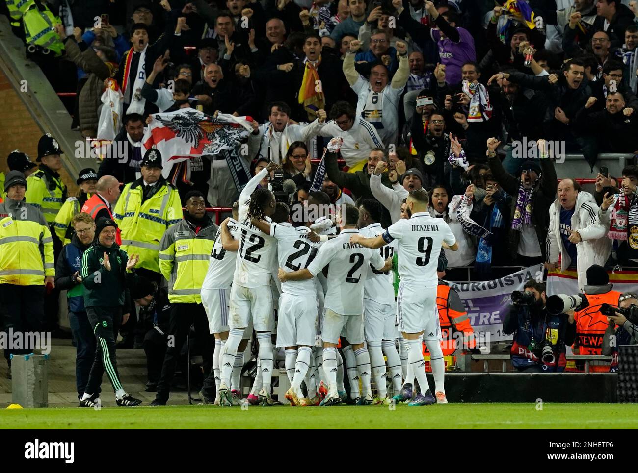 Liverpool, UK. 21st Feb, 2023. Real Madrid Celebrate Scoring Their ...