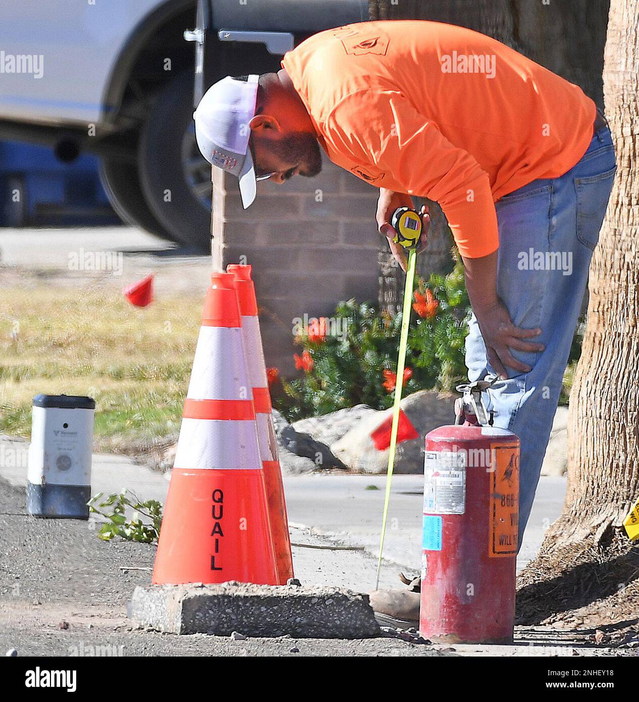 Jerarado Ayon, with subcontractor Quail Construction, takes a depth