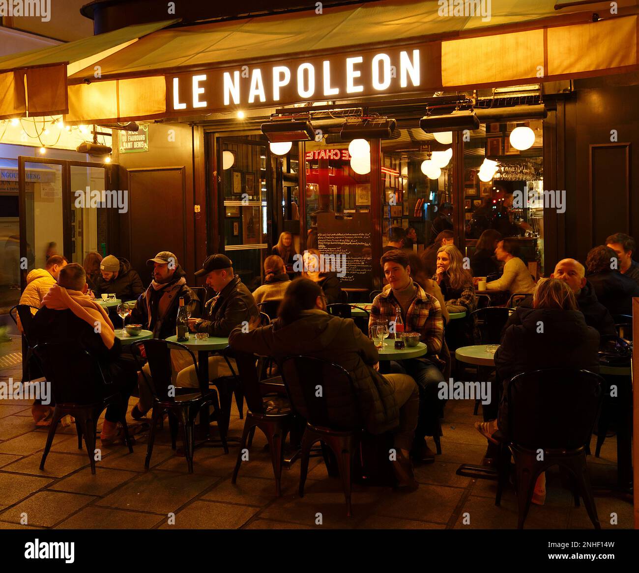 Paris, France-February 19, 2023 : Napoleon is traditional French restaurant in 10th district of Paris. It located on Rue du Faubourg Saint-Denis. Stock Photo