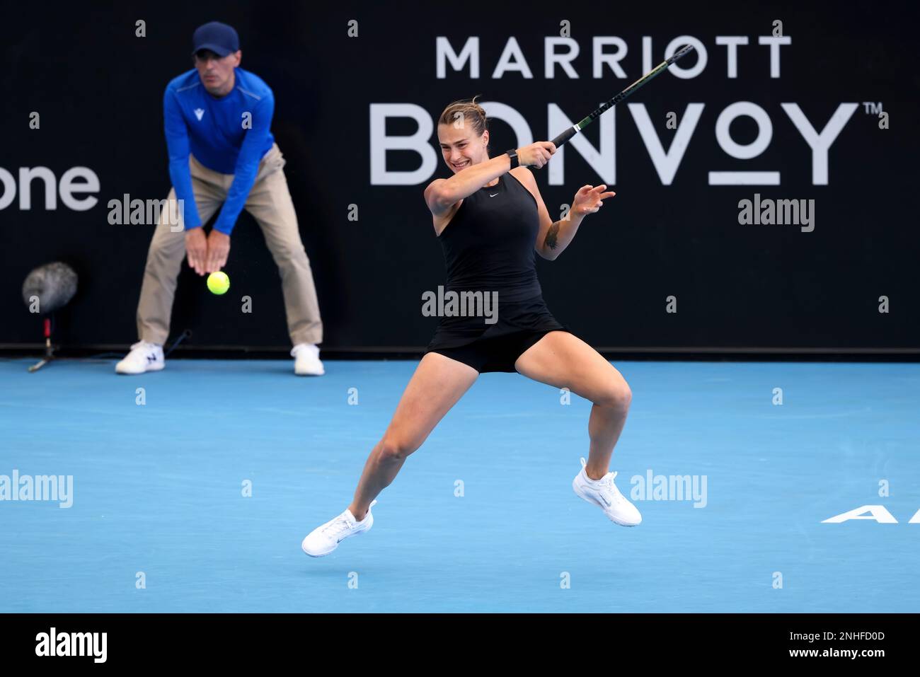 ADELAIDE, AUSTRALIA - JANUARY 08: Aryna Sabalenka of Belarus hits a ...