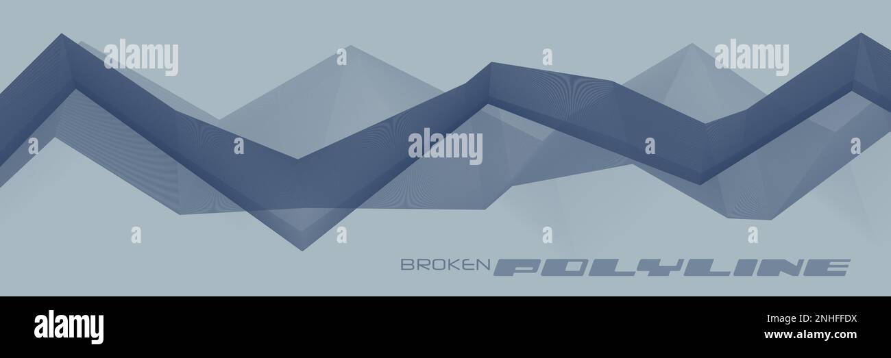 Abstract dark grey blue broken complex polyline on gray background. Wide vector graphic pattern Stock Vector