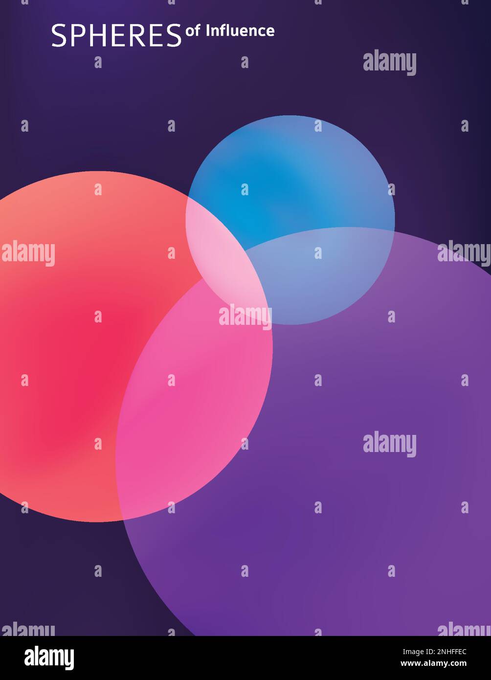 Spheres of influence. Overlapping amaranth, purple and blue circles on