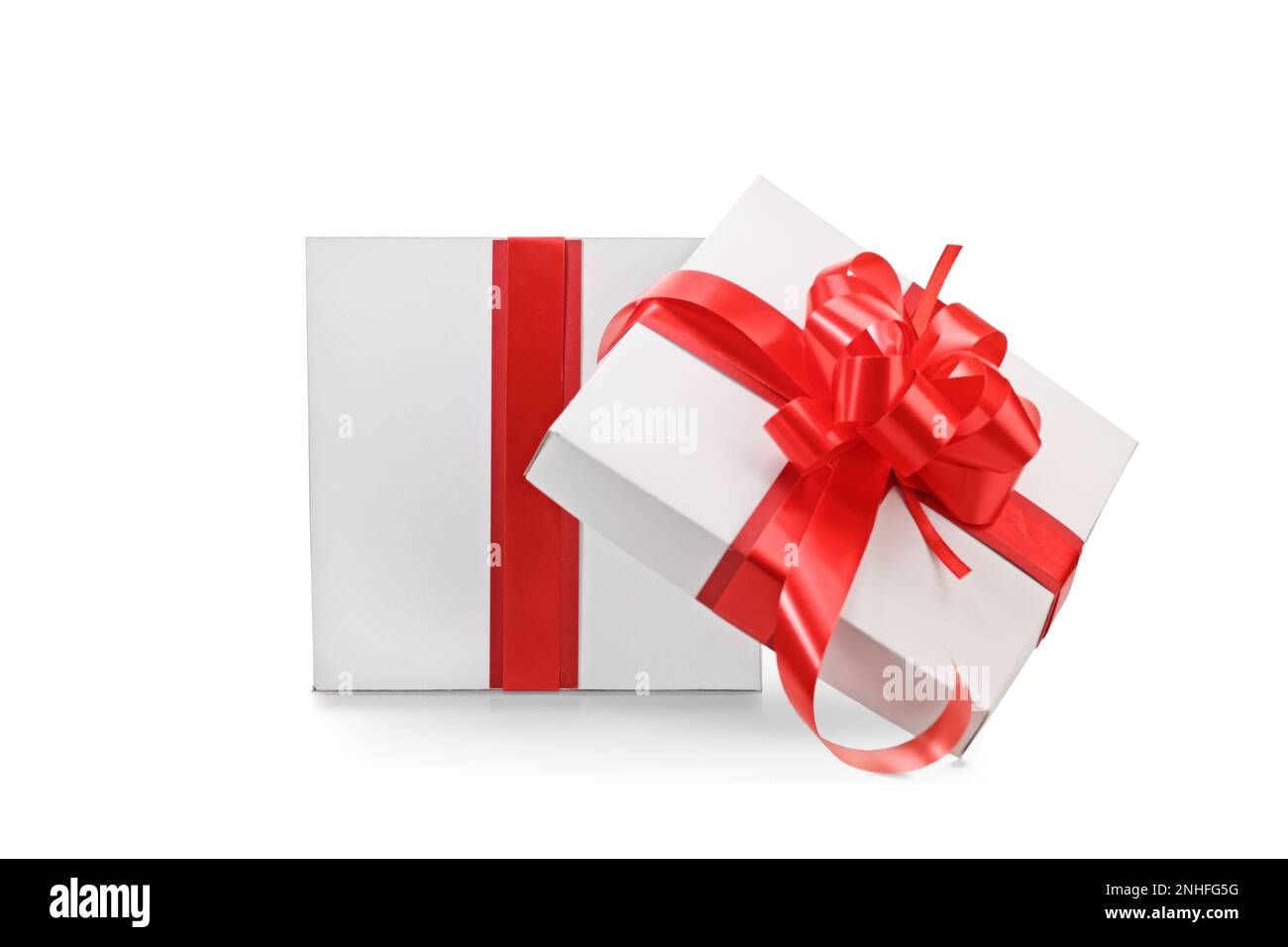 White open gift box with red ribbon isolated on white background Stock ...