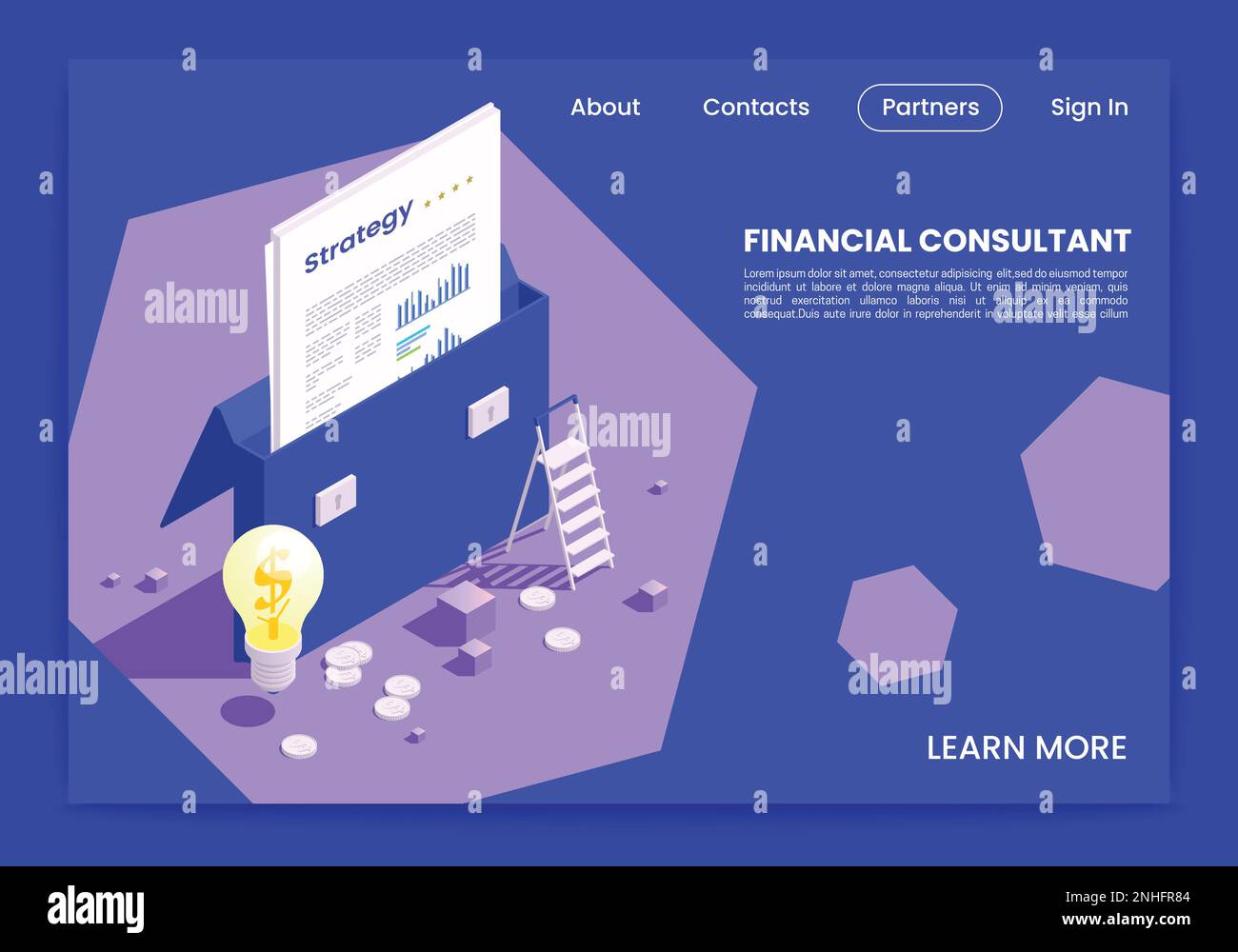 Financial professions isometric landing page with clickable text links