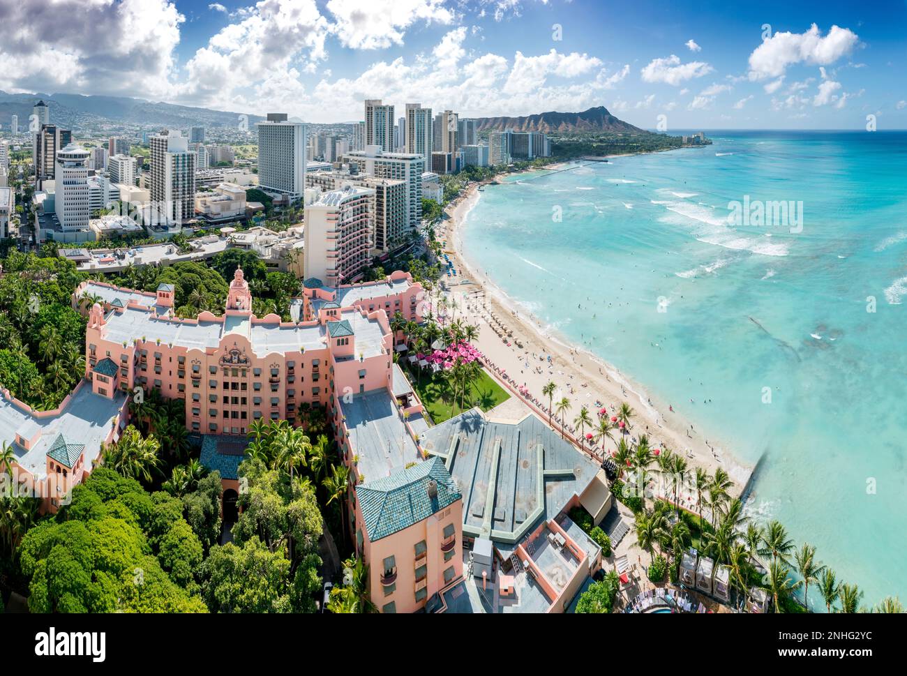 Waikiki Beach and Diamond Head Volcano Honolulu,Oahu,Hawaii,USA Stock