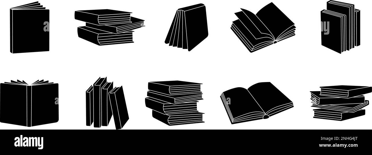 Set of books. Bookstore, library symbols. Pile of book silhouettes