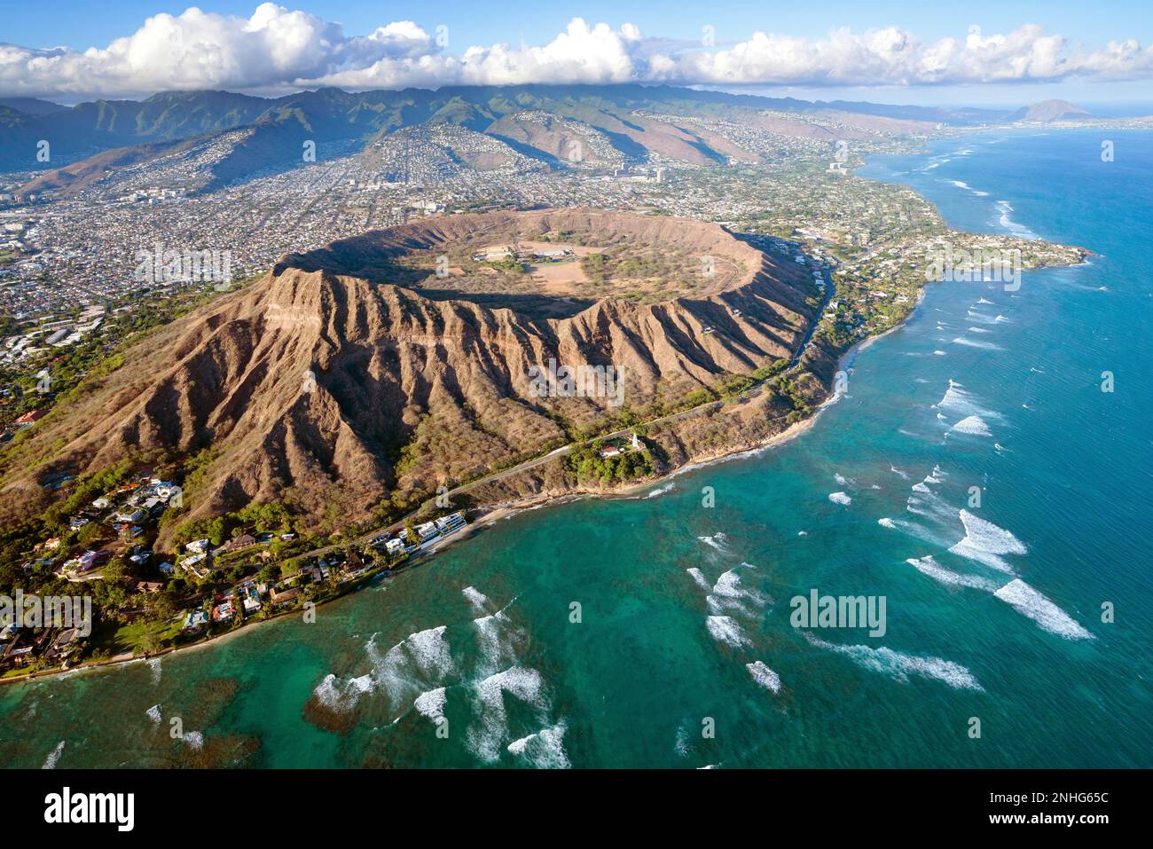 Aerial view diamond head crater hi-res stock photography and