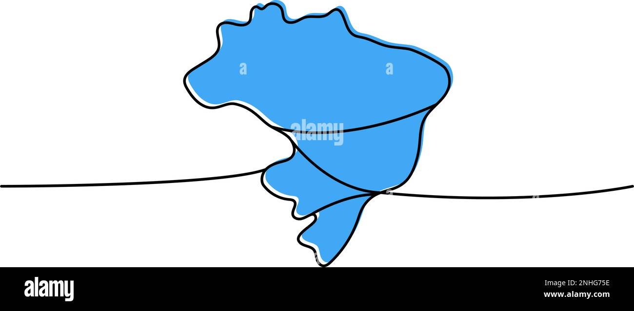 Brazil silhouette colored one line continuous drawing. Brazil country