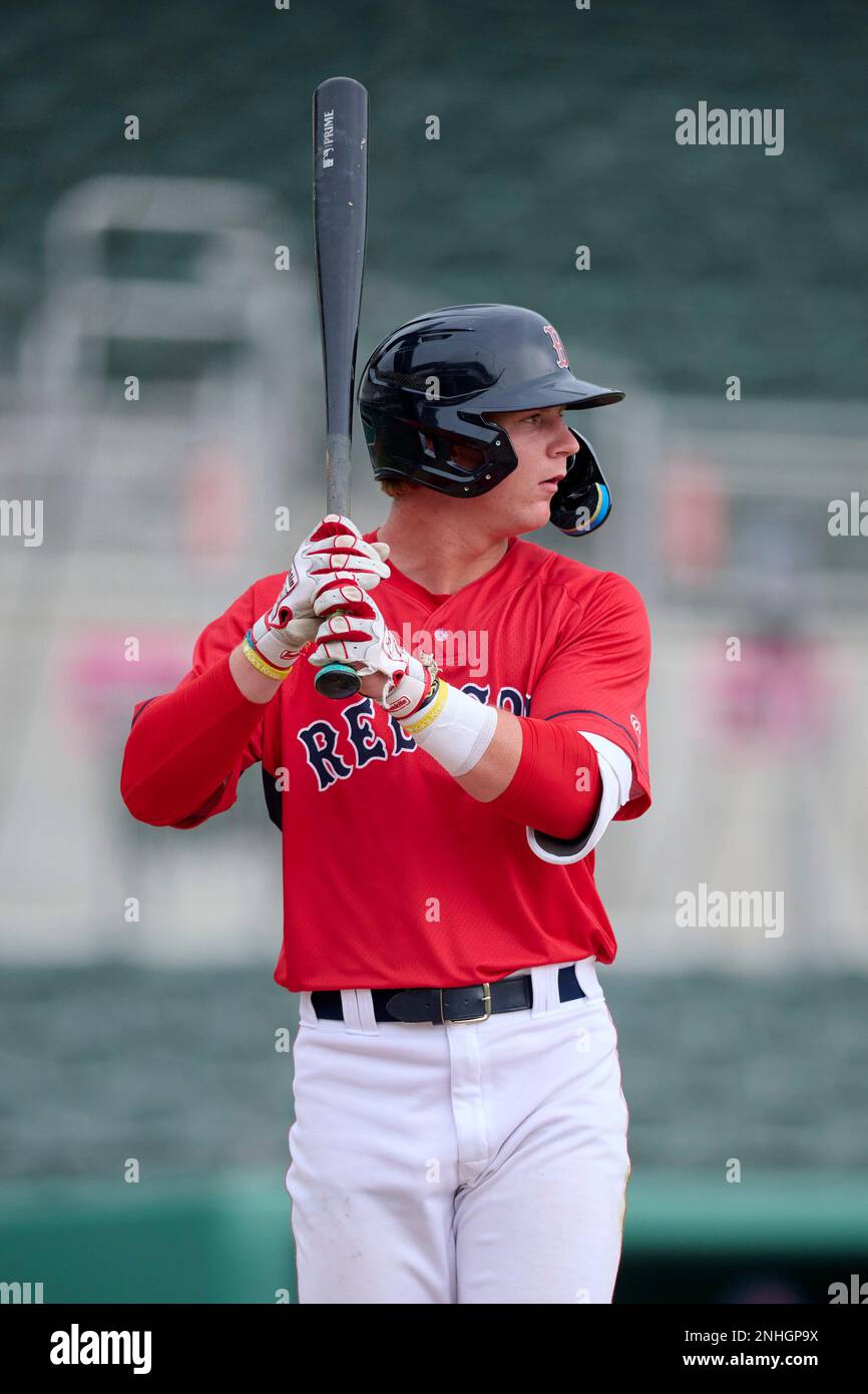 FCL Red Sox Cutter Coffey (41) bats during a Florida Complex League  baseball game against the FCL Pirates on August 9, 2022 at the JetBlue Park  in Fort Myers, Florida. (Mike Janes/Four