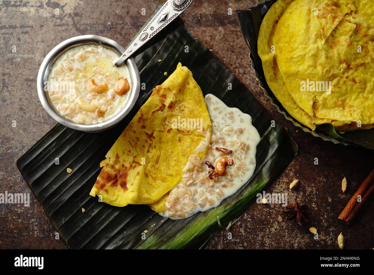 Homemade Kerala Trivandrum Boli served with palada Pradaman Stock Photo