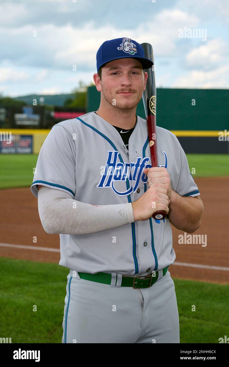Hartford Yard Goats Grant Lavigne (33) poses for a photo before an