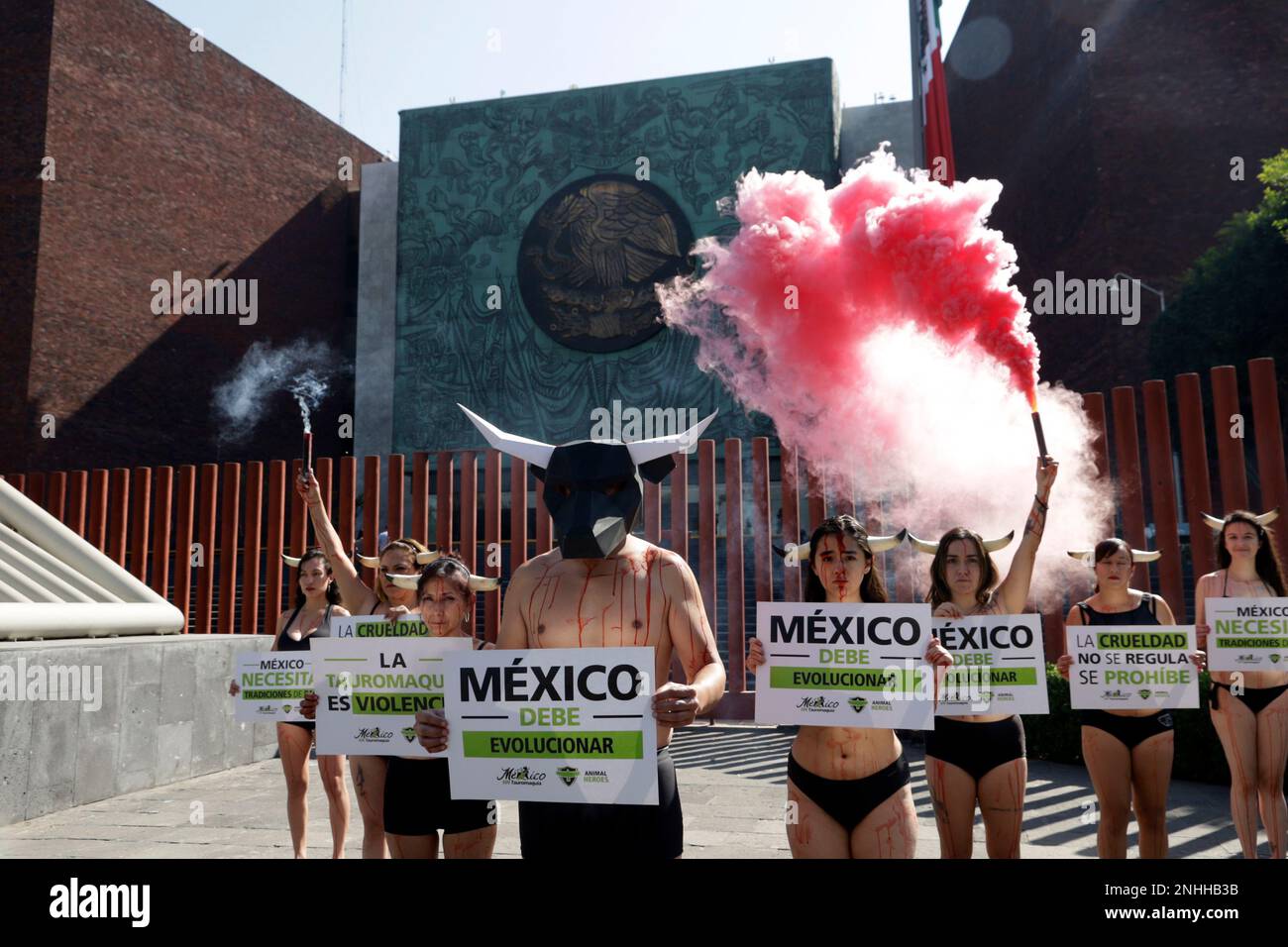 Mexico City, Mexico. 21st Feb, 2023. The organization Animal Heroes sues lawmakers to ban bullfighting in Mexico, at a protest outside the Chamber of Deputies in Mexico City. on February 21, 2023 in Mexico City, Mexico (Credit Image: © Author/eyepix via ZUMA Press Wire) EDITORIAL USAGE ONLY! Not for Commercial USAGE! Stock Photo