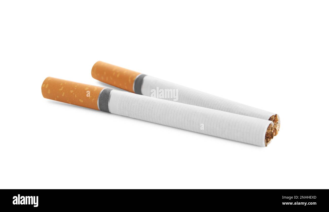 Cigarettes with orange filters isolated on white Stock Photo Alamy