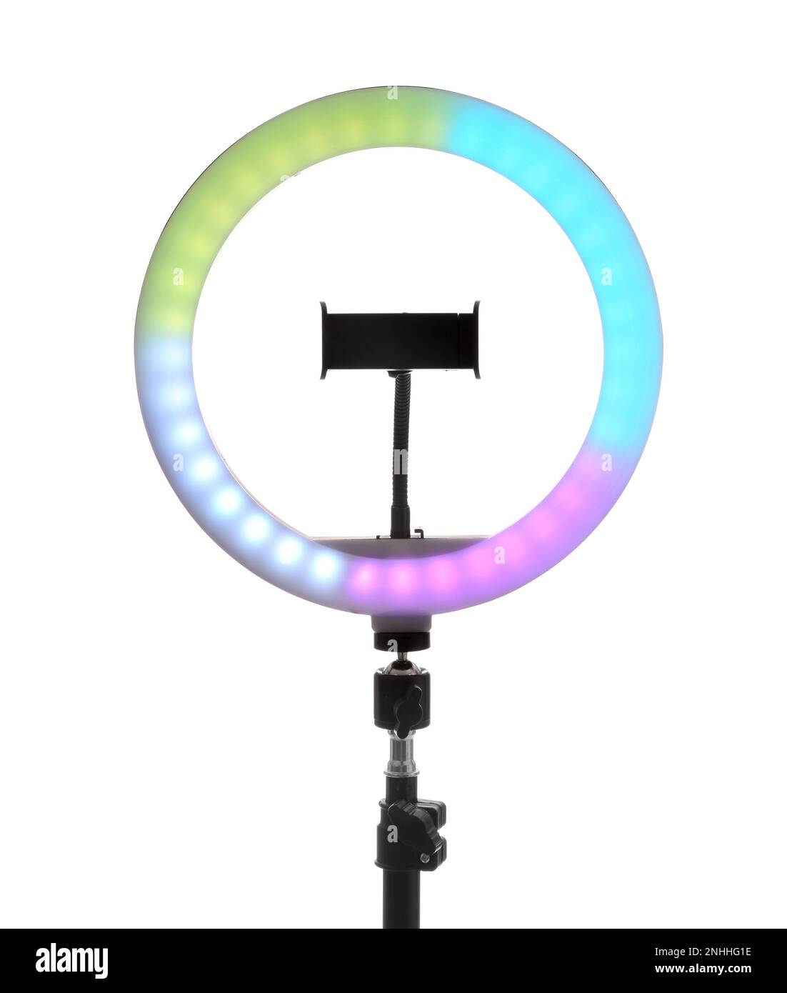 Tripod with ring light isolated on white Stock Photo