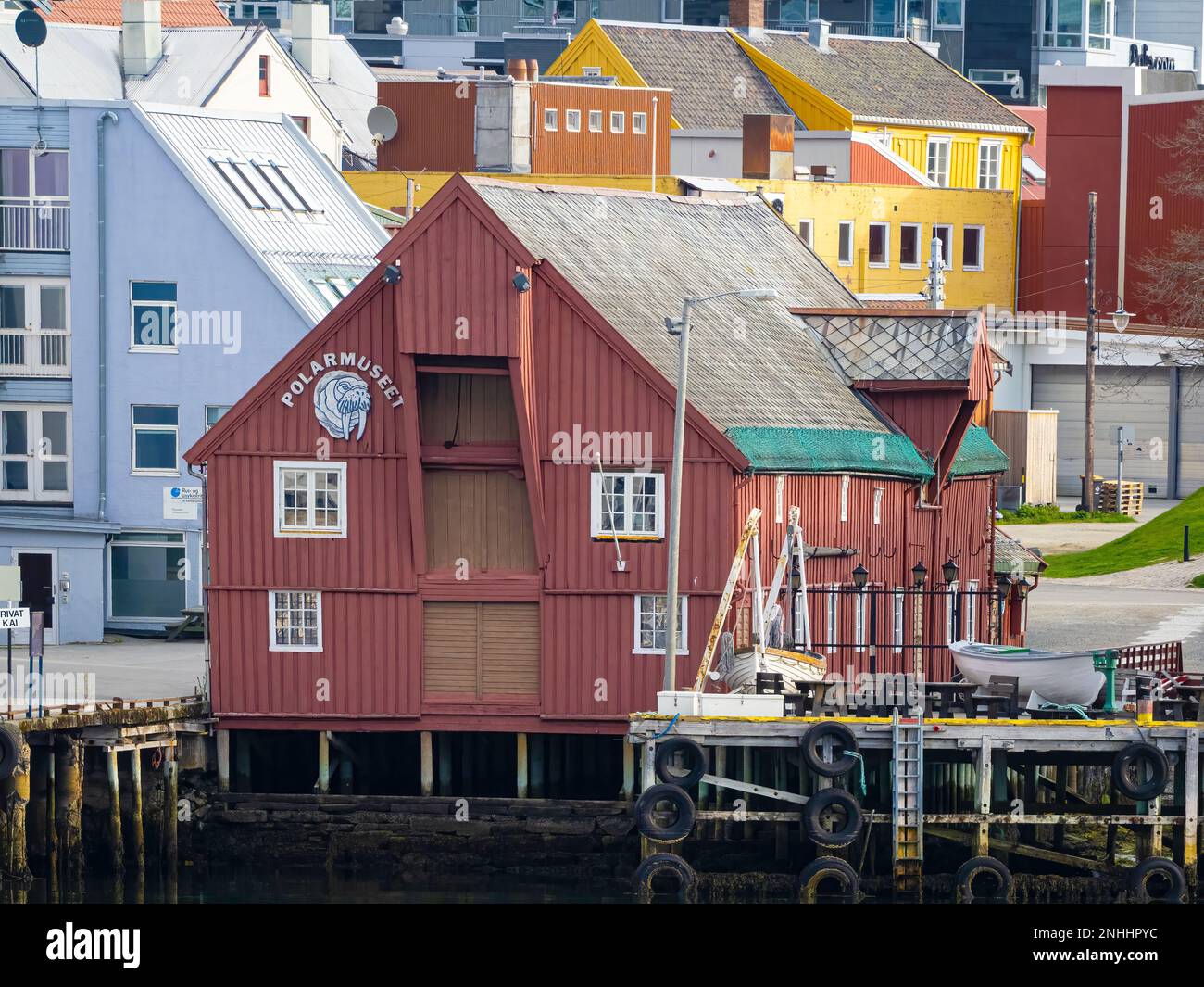 A view of the water front in the city of Tromsø, located 217 miles north of the Arctic Circle, Norway. Stock Photo