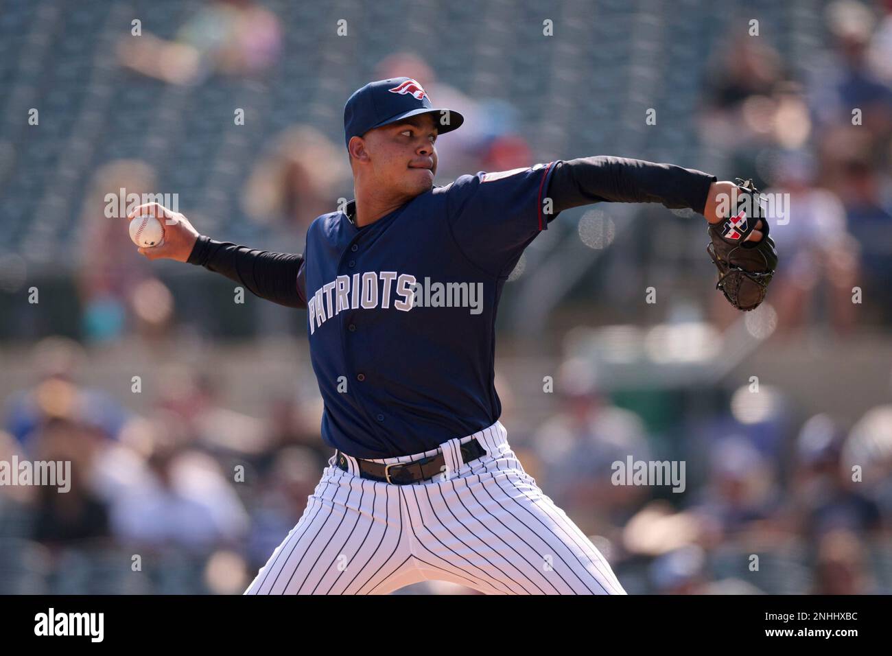 Somerset Patriots pitcher Albert Abreu (87) during an Eastern League  baseball game against the Portland Sea Dogs on September 18, 2022 at TD  Bank Ballpark in Bridgewater Township, New Jersey. (Mike Janes/Four