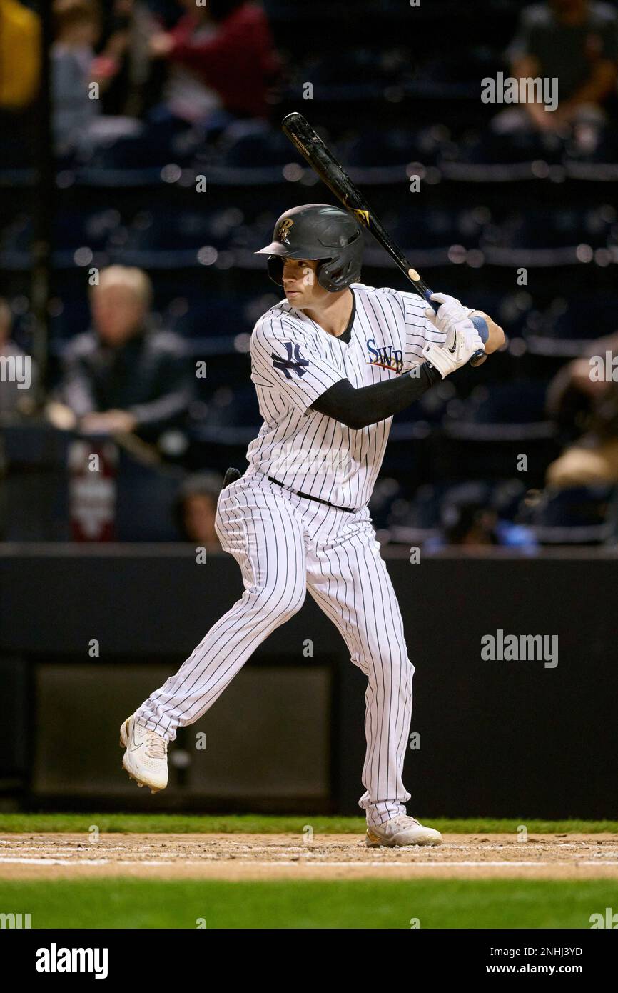 Scranton/Wilkes-Barre RailRiders Tyler Wade (26) bats during an  International League baseball game against the Buffalo Bisons on September  26, 2022 at PNC Field in Moosic, Pennsylvania. (Mike Janes/Four Seam Images  via AP