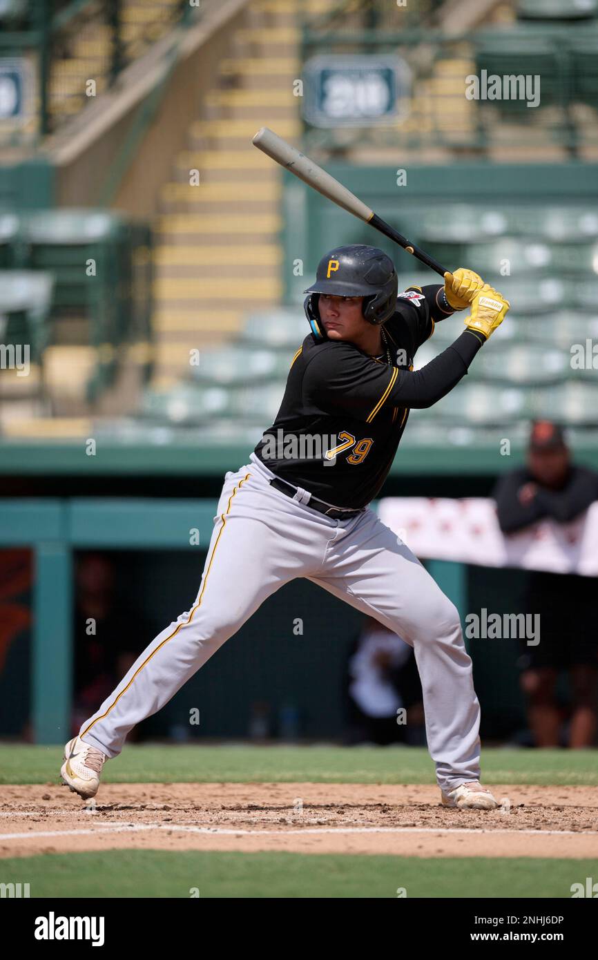 FCL Pirates Omar Alfonzo (79) during a Florida Complex League baseball game  against the FCL Twins on August 8, 2022 at Pirate City in Bradenton,  Florida. (Mike Janes/Four Seam Images via AP