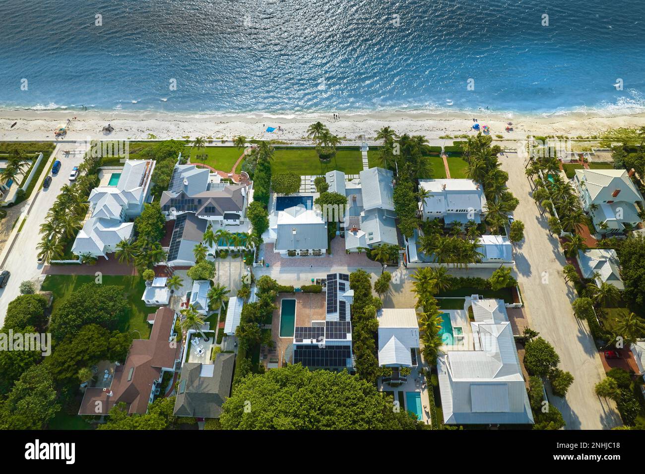 Aerial view of rich neighborhood with expensive vacation homes in Boca