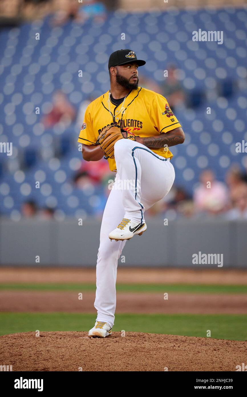 Perros Calientes De Akron pitcher Luis Oviedo (33) during an Eastern