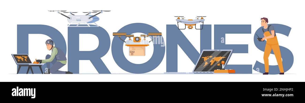 Drones concept with unmanned aerial vehicles symbols flat vector ...