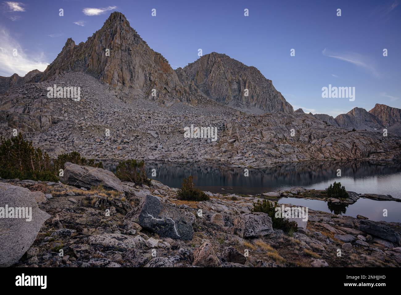 Dusy Basin in Kings Canyon National Park at sunrise Stock Photo