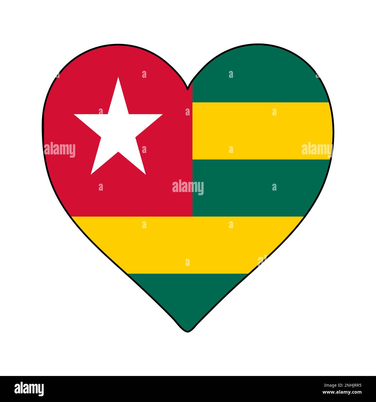 Togo Heart Shape Flag. Love Togo. Visit Togo. Western Africa. African Union. Vector Illustration Graphic Design. Stock Vector
