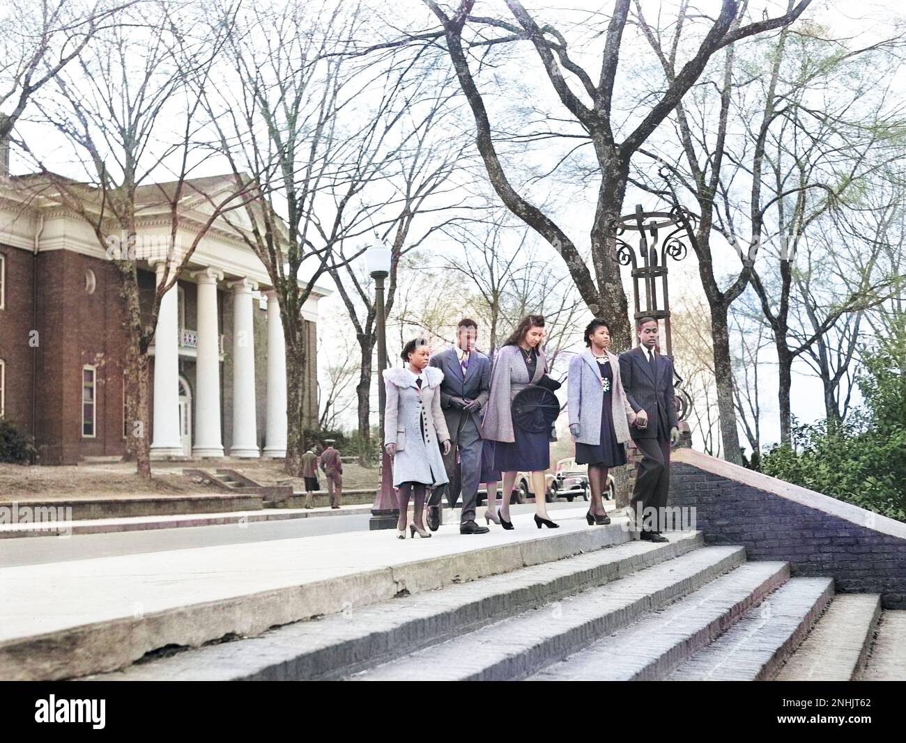 Students on Campus, Tuskegee Institute, Tuskegee, Alabama, USA, Arthur Rothstein, U.S. Office of War Information, March 1942 Stock Photo