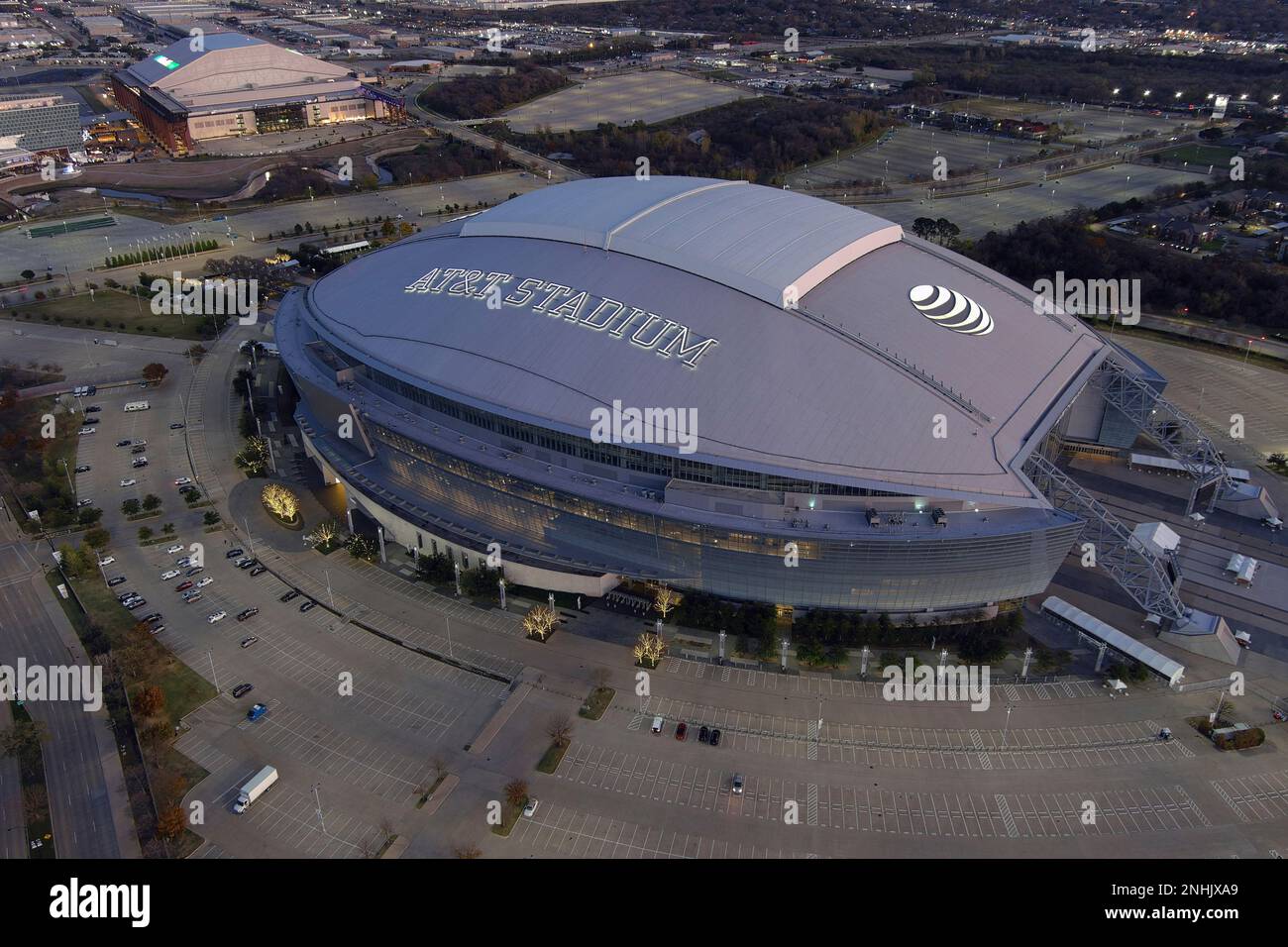 A general overall aerial view of AT&T Stadium, Tuesday, Dec. 20, 2022 ...