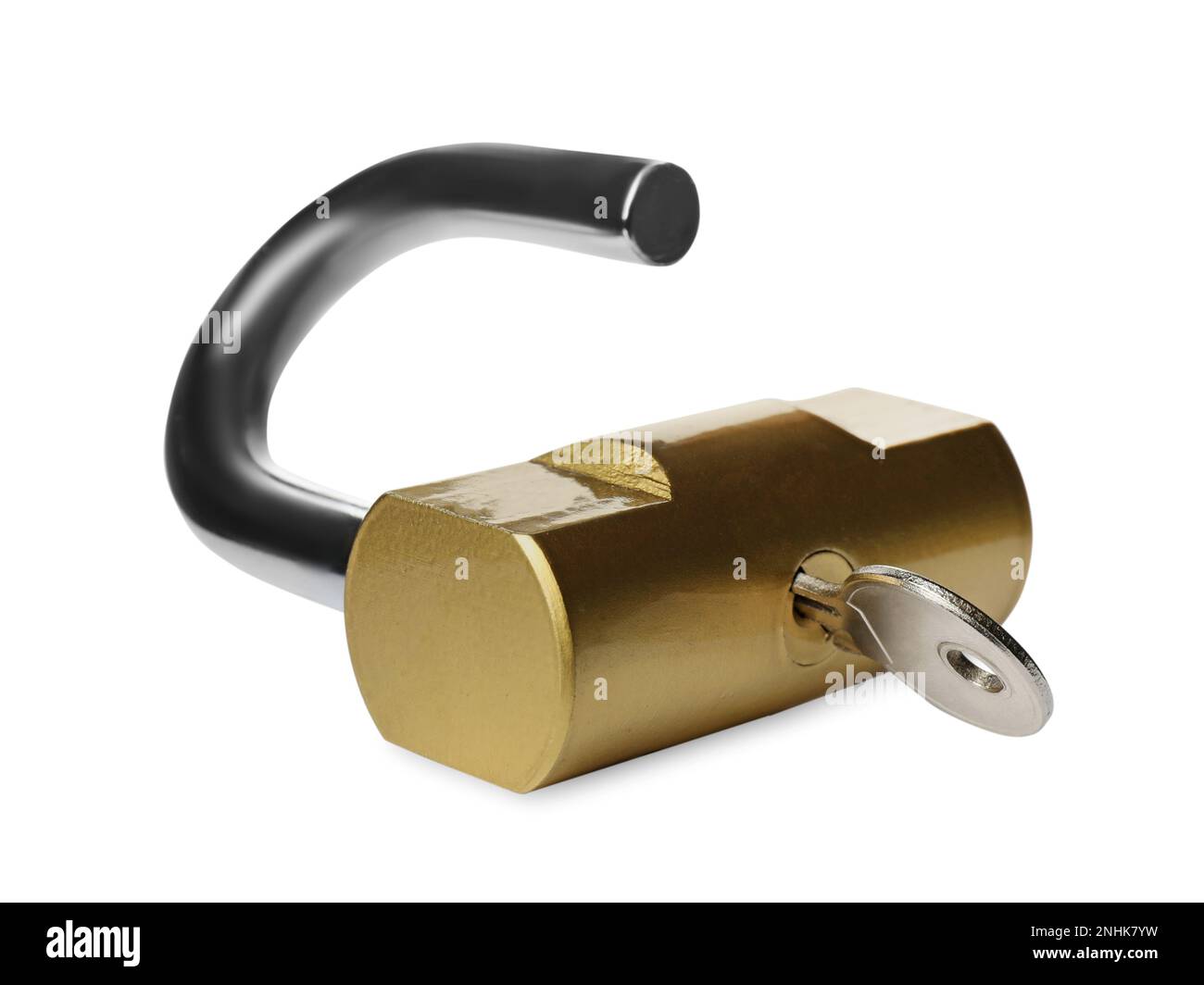 Steel padlock with key isolated on white. Safety concept Stock Photo ...