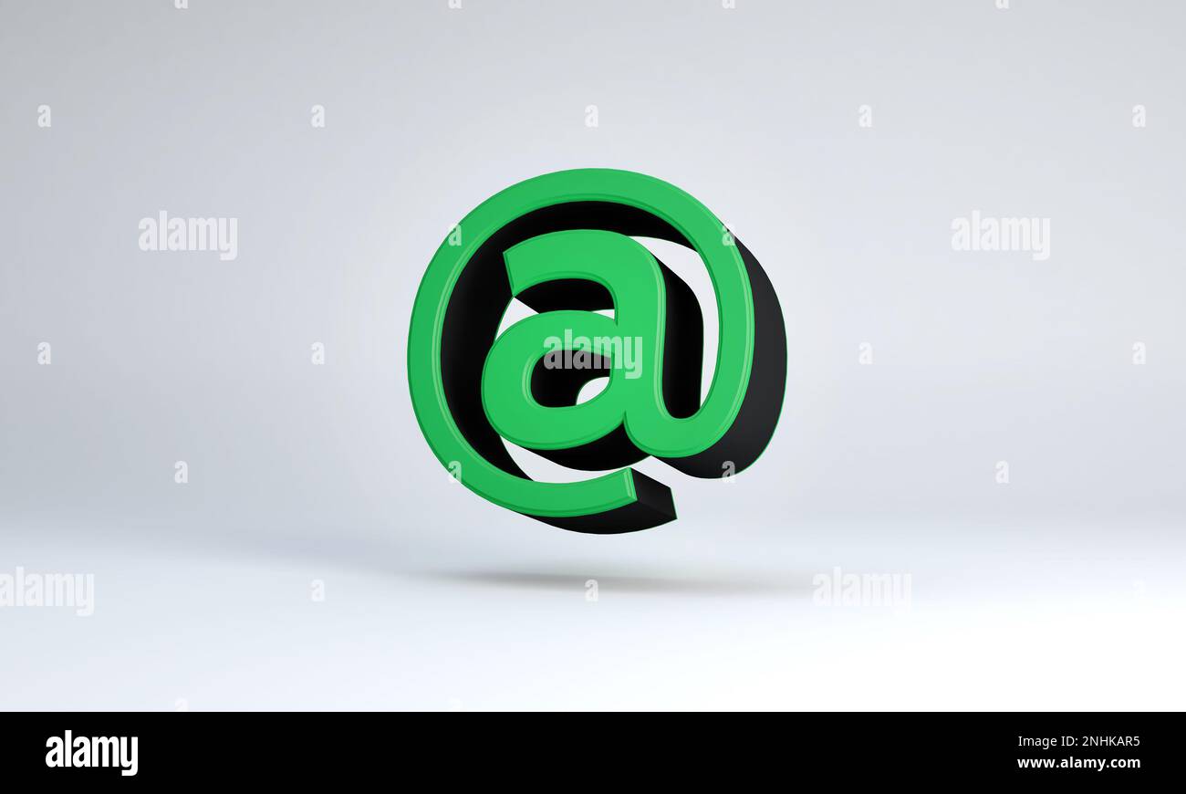 Icon in green color of email address symbol, at sign icon isolated on white background. Email marketing online internet concept. 3D illustration. Stock Photo