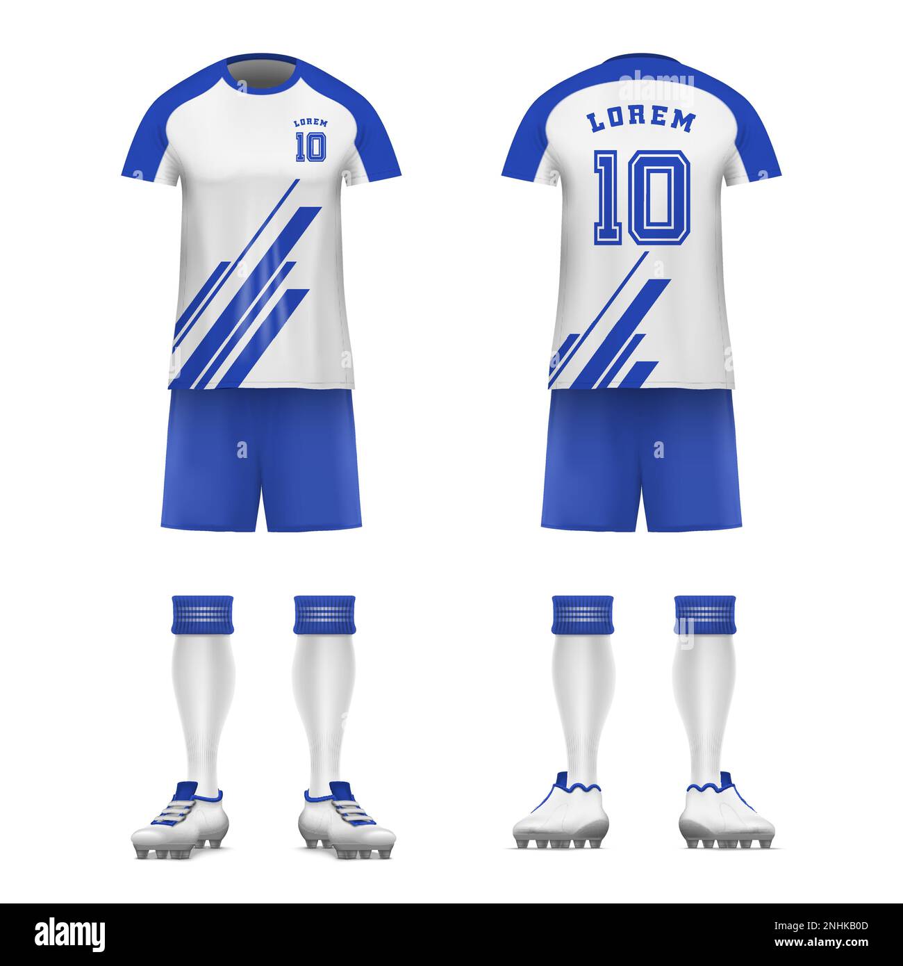 Realistic soccer design icon set mens sports uniforms front and back