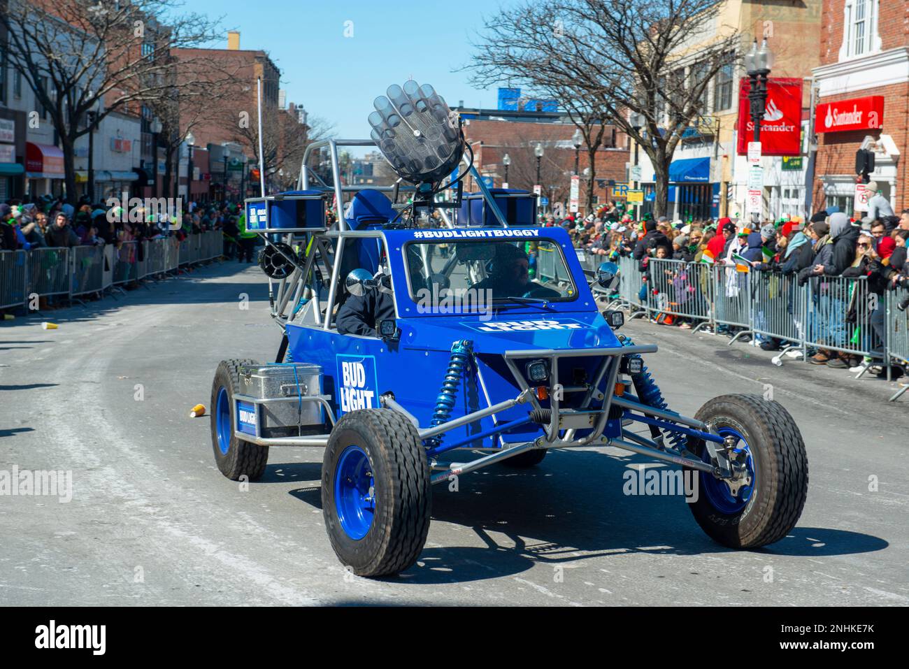 Bud Light Buggy on 2018 Saint Patrick's Day Parade in Boston, Massachusetts MA, USA. Stock Photo