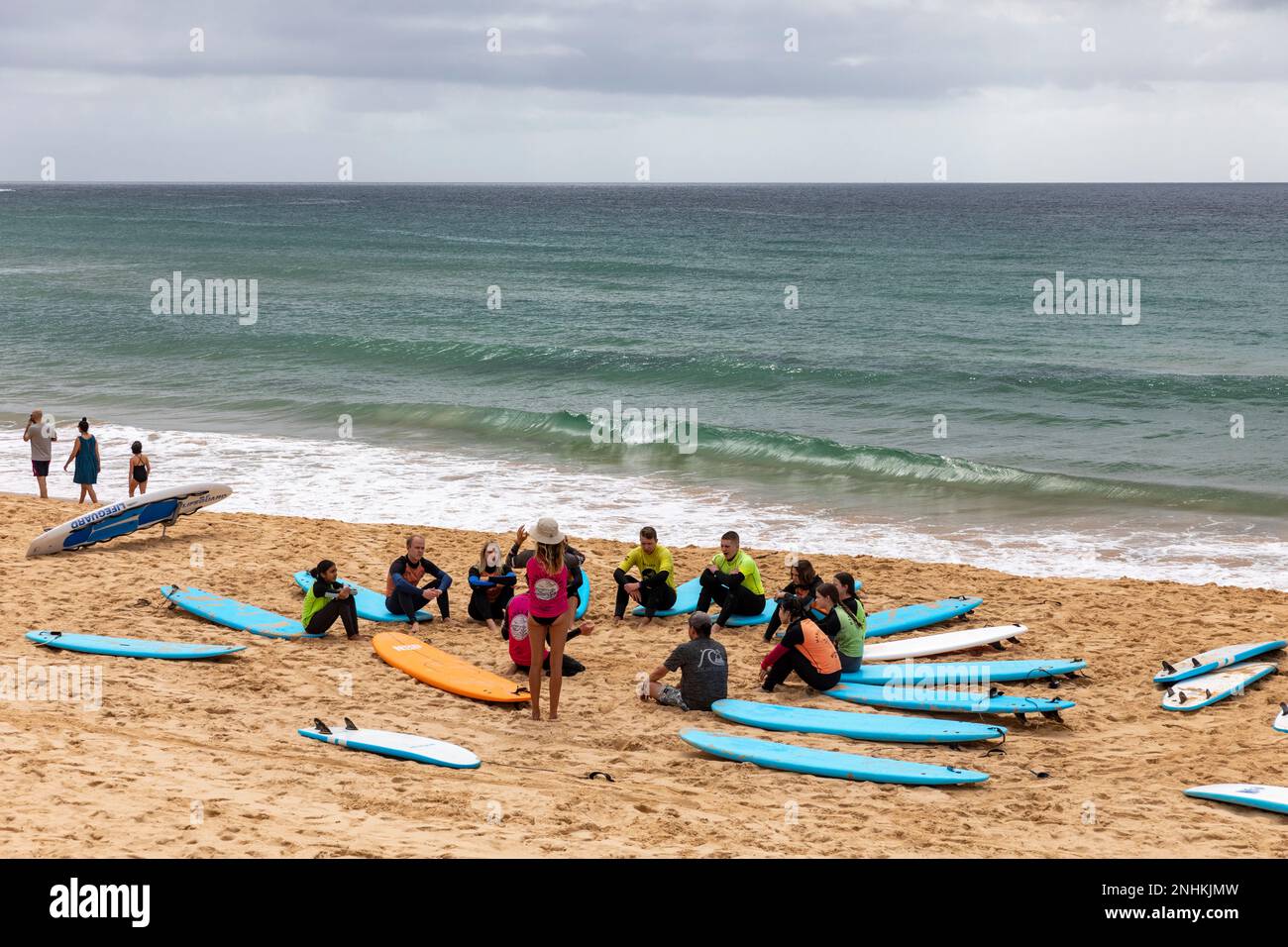 Surfing lessons for beginners being held on Manly Beach Sydney