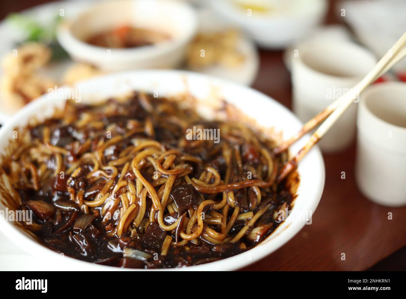 Korean black bean sauce noodle traditional dish close up food Stock Photo Alamy