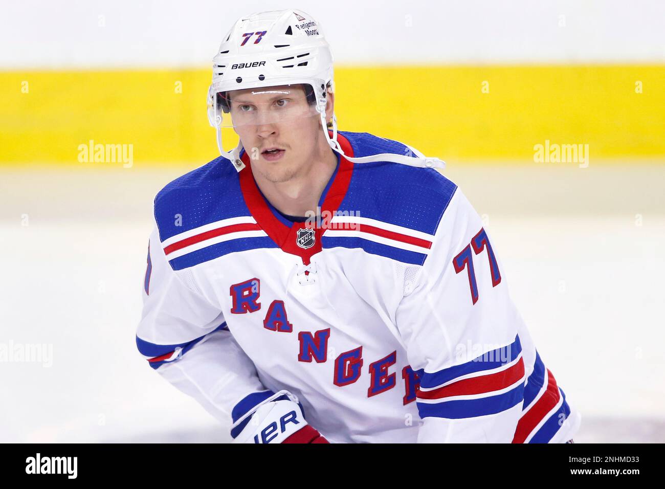 NHL profile photo on New York Rangers player Niko Mikkola, from Finland, at  a game against the Calgary Flames in Calgary, Alta. on Feb. 18, 2023.  (Larry MacDougal via AP Stock Photo - Alamy