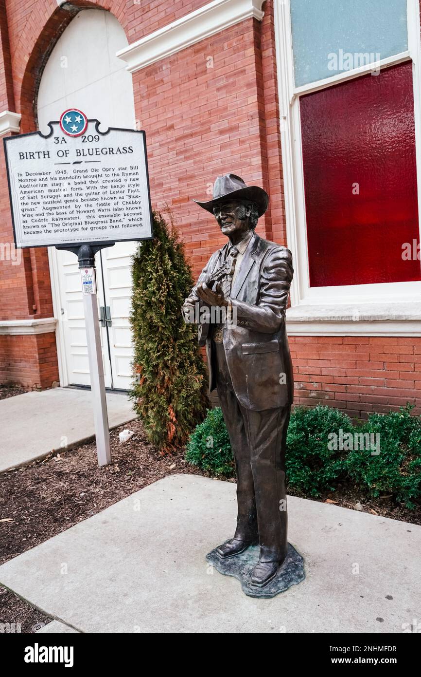 Bill Monroe statue at Ryman Auditorium, a popular and historic concert