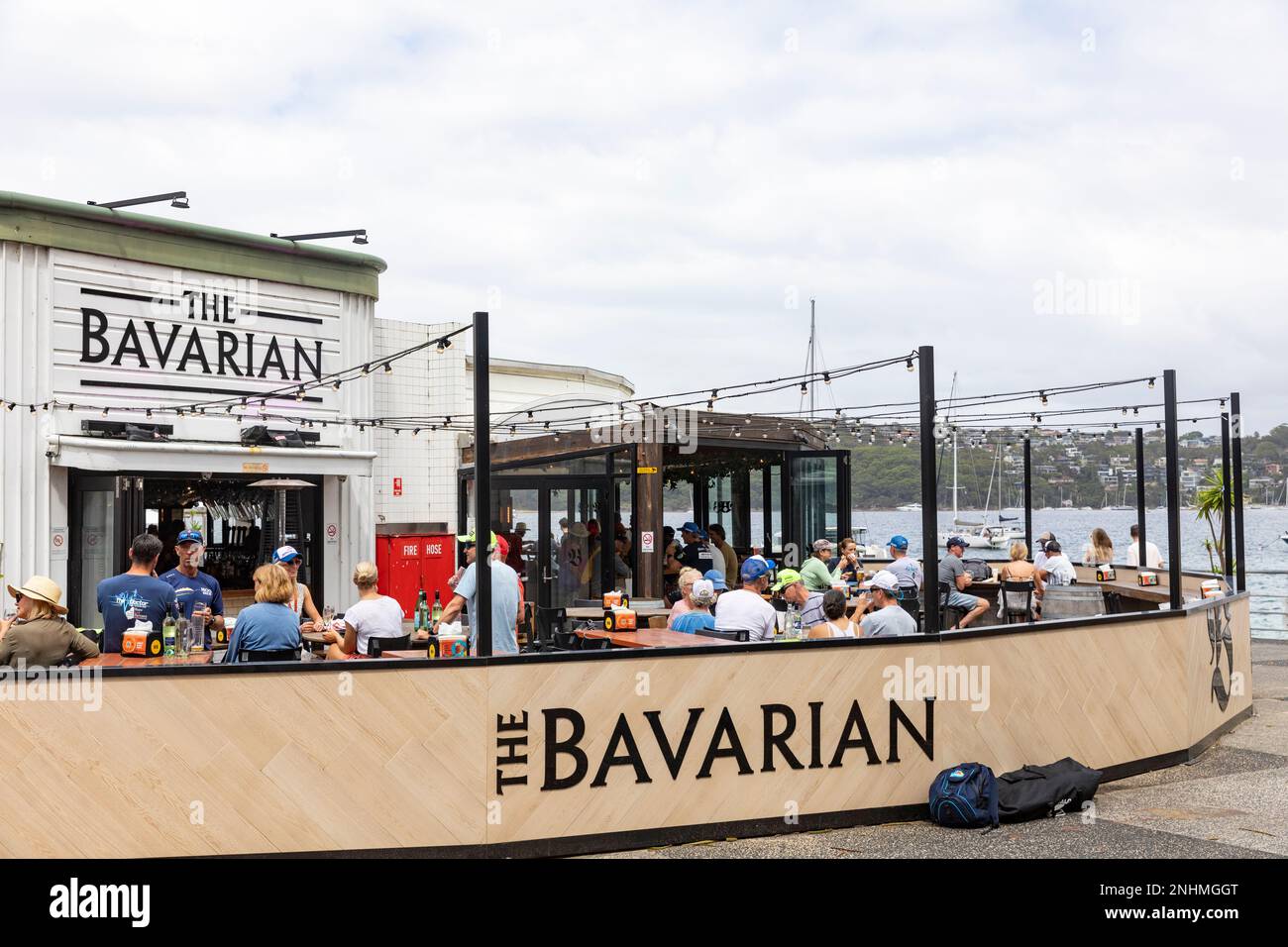 The Bavarian beer cafe and restaurant pub on Manly Wharf in Sydney,NSW,Australia summer 2023 Stock Photo