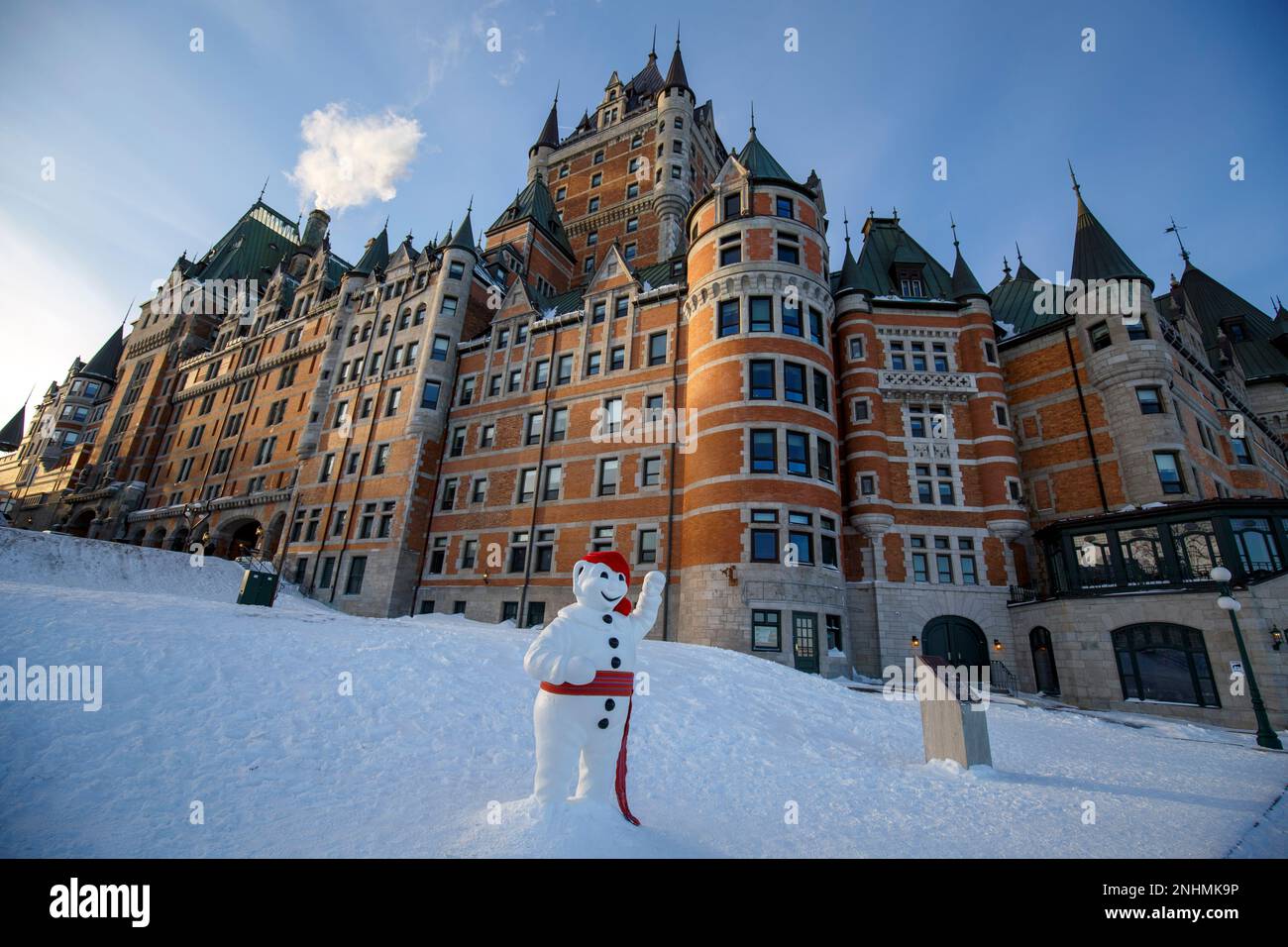 Quebec, Canada : This is the famous King of the Quebec Winter Carnival, a snowman mascot loved by everyone and named Bonhomme Carnaval. Stock Photo