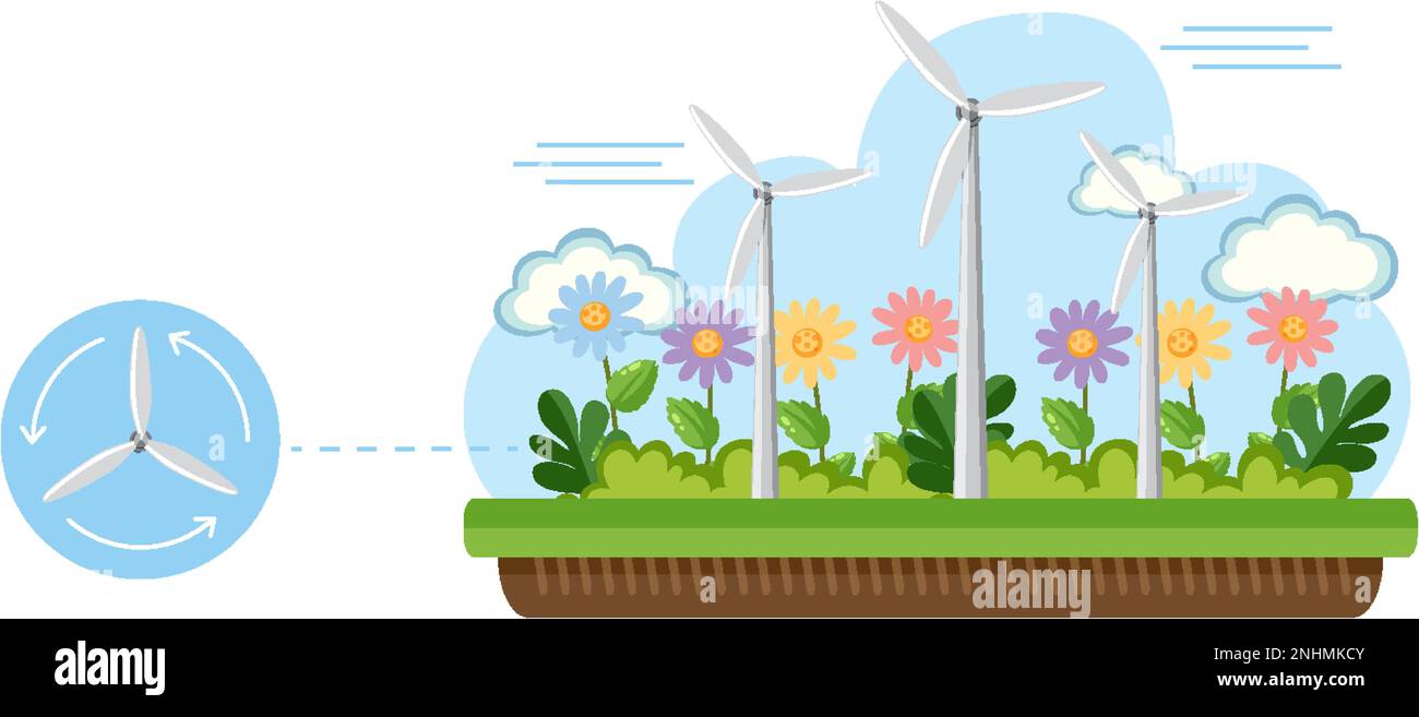 Green energy concept with wind turbines illustration Stock Vector Image ...